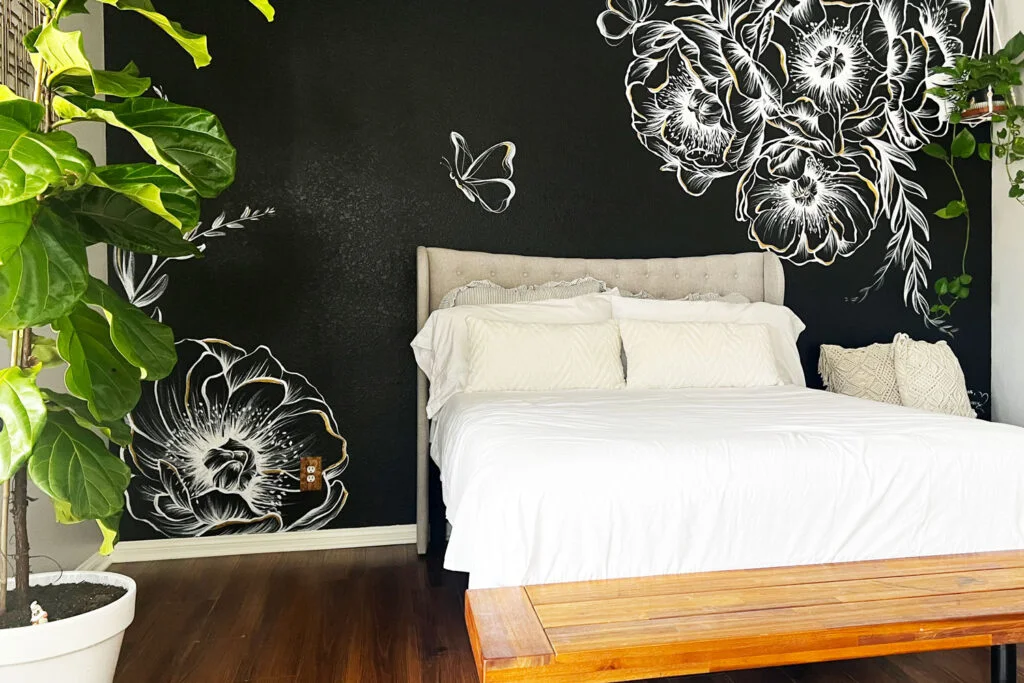 White & Gold Peonies – Wall Mural — overall view